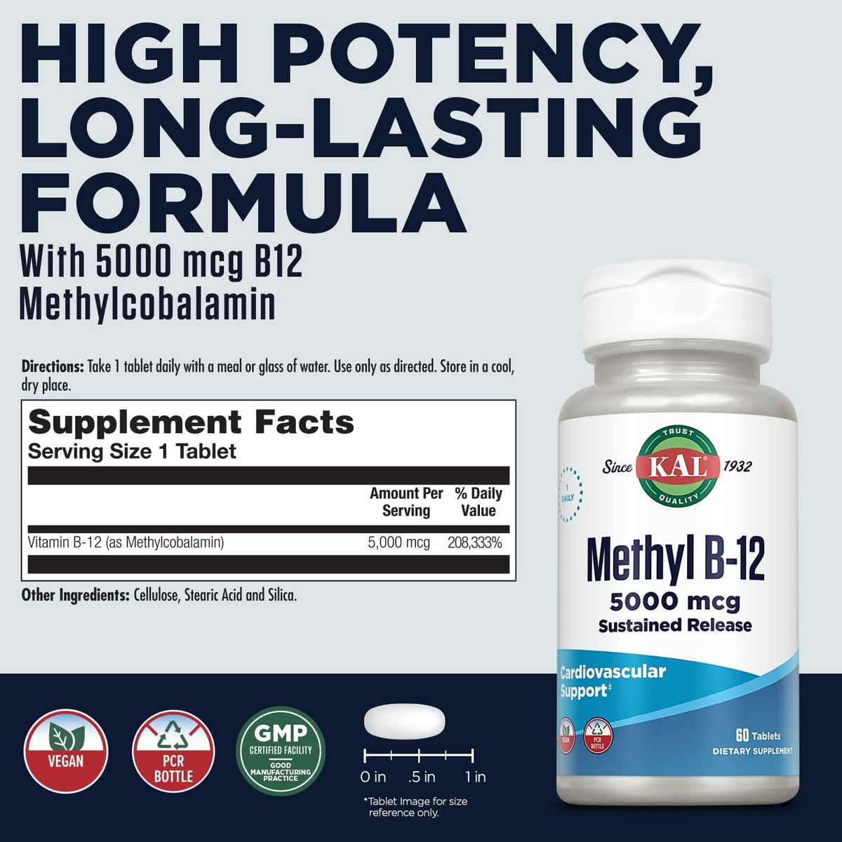 KAL Vitamin B12 Methylcobalamin 5000mcg – Fast Dissolving ActivMelts, Natural Raspberry Flavour, 90 Micro Tabs - görsel 2
