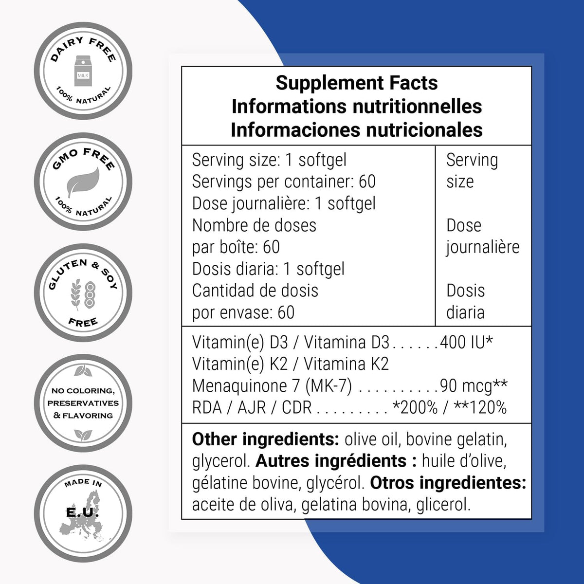 Supersmart Vitamin K2 MK-7 with Vitamin D3, 90 mcg, 60 Soft gel capsules - görsel 4