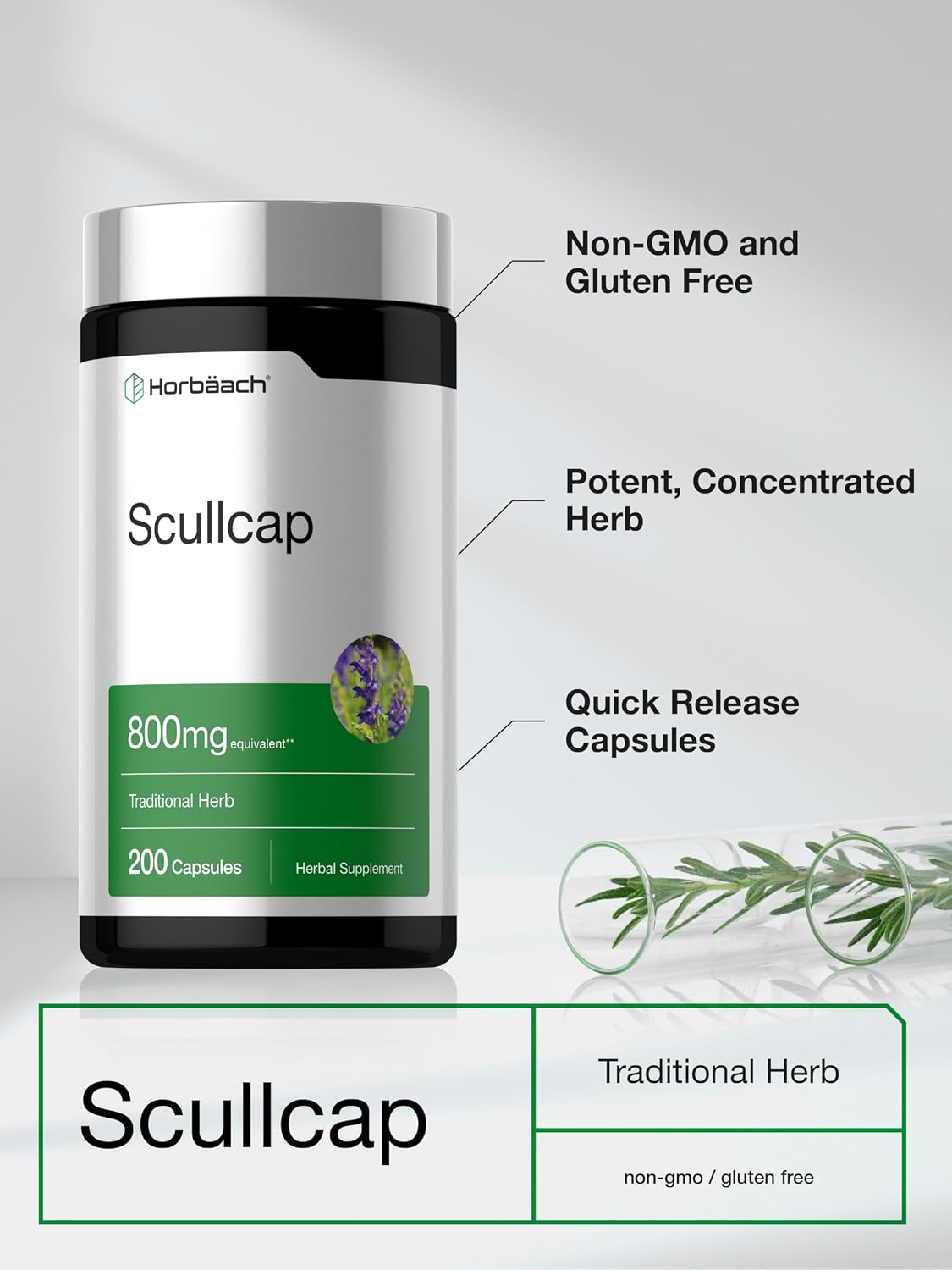 Horbaach Skullcap Herb Extract - 200 Capsules - görsel 4