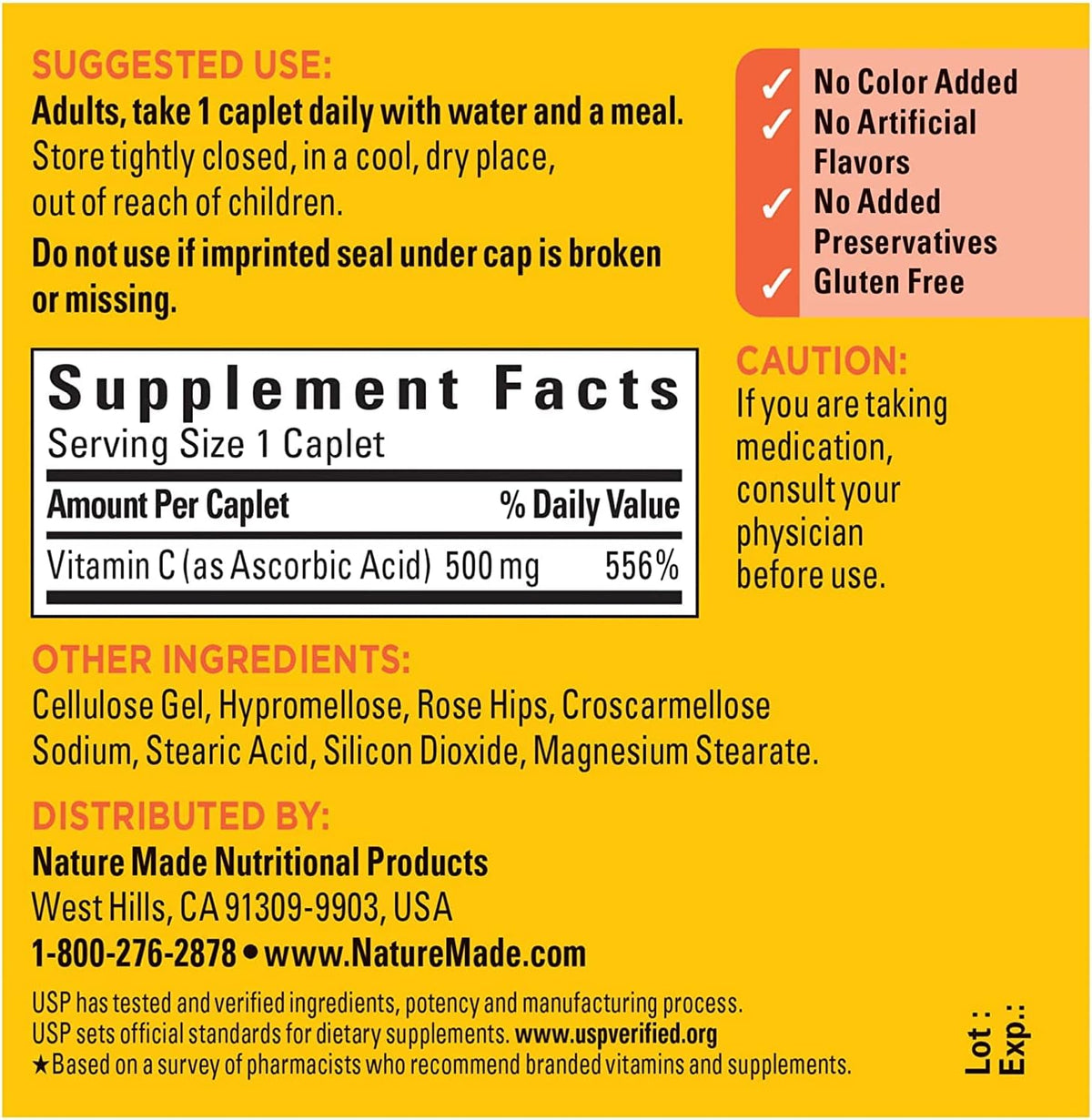 Nature Made Vitamin C 500 mg Caplets with Rose Hips, 130 Count (Pack of 3) - görsel 5