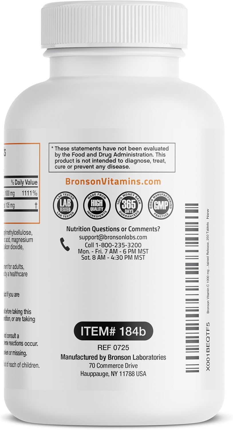 Bronson Vitamin C 1000 mg with Rose Hips Sustained Release – 250 Tablets - görsel 5