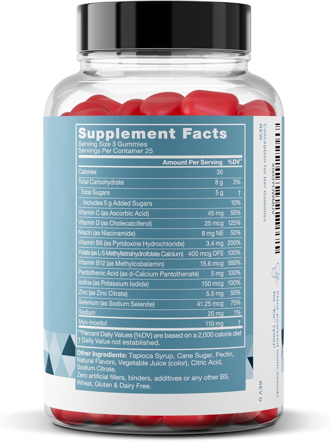 Conception for Her Fertility Gummies - Strawberry Pectin Gummies with Myo Inositol and Folate (75 Gummies) - görsel 8