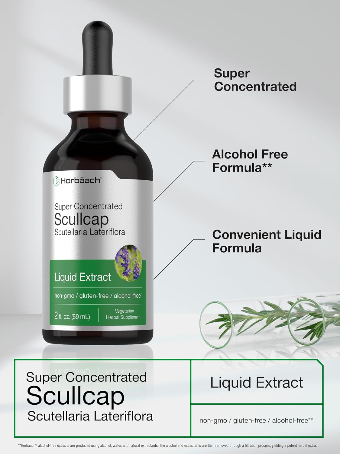 Horbaach Scullcap Herb Tincture, 59 ml (2 fl oz) - Alcohol-Free Liquid Extract Drops - görsel 4
