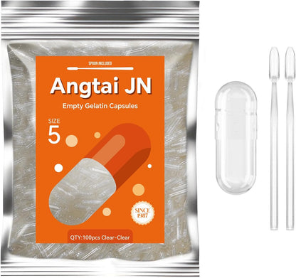 Empty Gelatin Capsules Size 5 (100 Count) - Very Small Capsules for DIY Filling with 2 Spoons