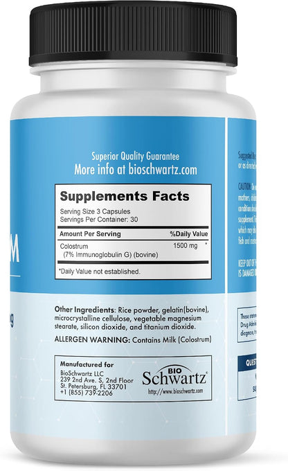Colostrum Supplement Extra Strength 1500mg – Grass Fed Bovine Colostrum Capsules – Non-GMO, Gluten-free, 90 Count