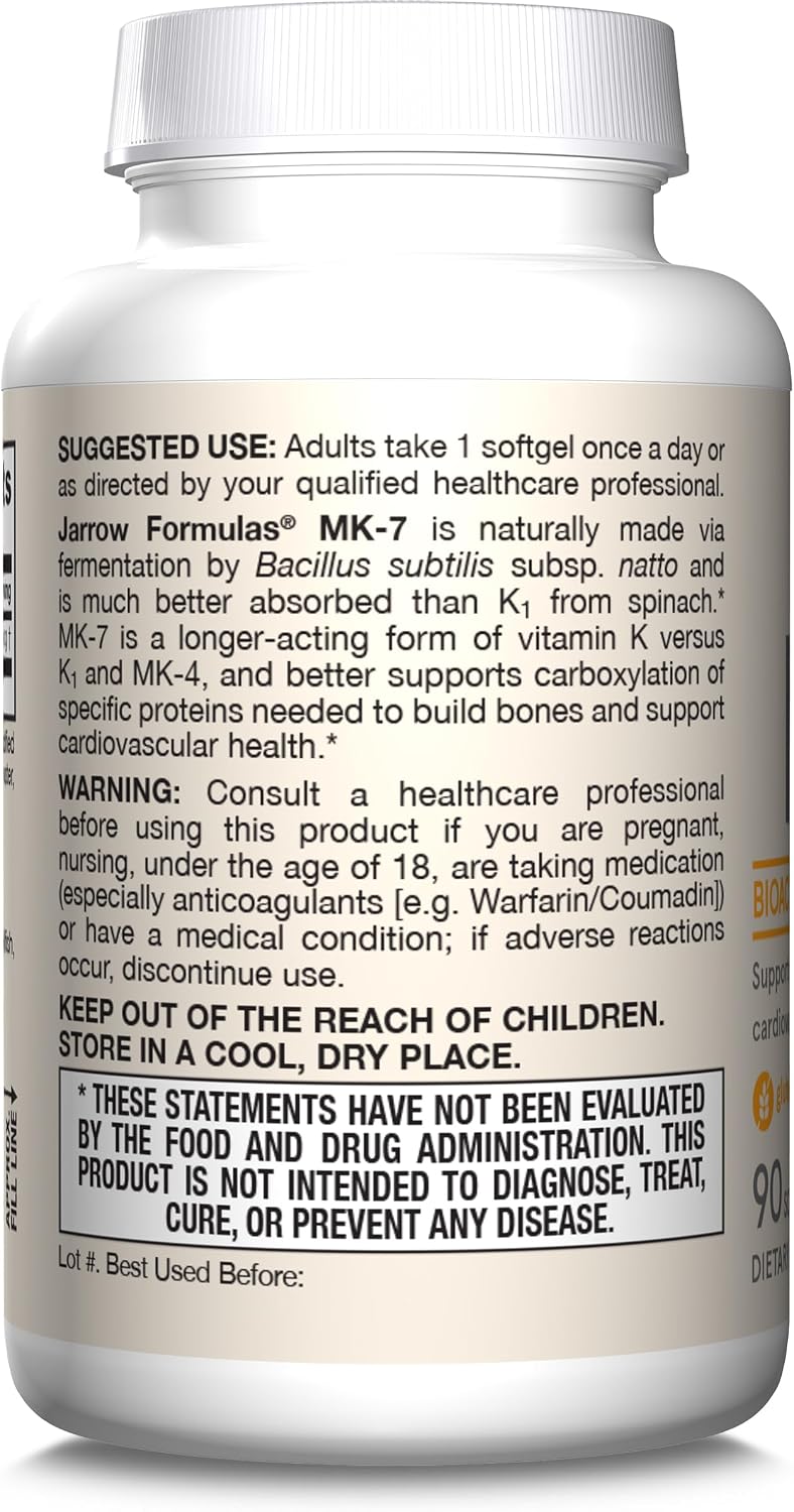 Jarrow Formulae MK-7 90 mcg – Vitamin K2 (MK-7) Food Supplement for Bone and Cardiovascular Health – 90 Softgels - görsel 8