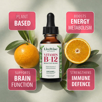 Organic Vitamin B12 1000 mcg Sublingual Liquid Drops, Unflavoured, 60 ml, Vegan, Non-GMO – Live Wise Naturals