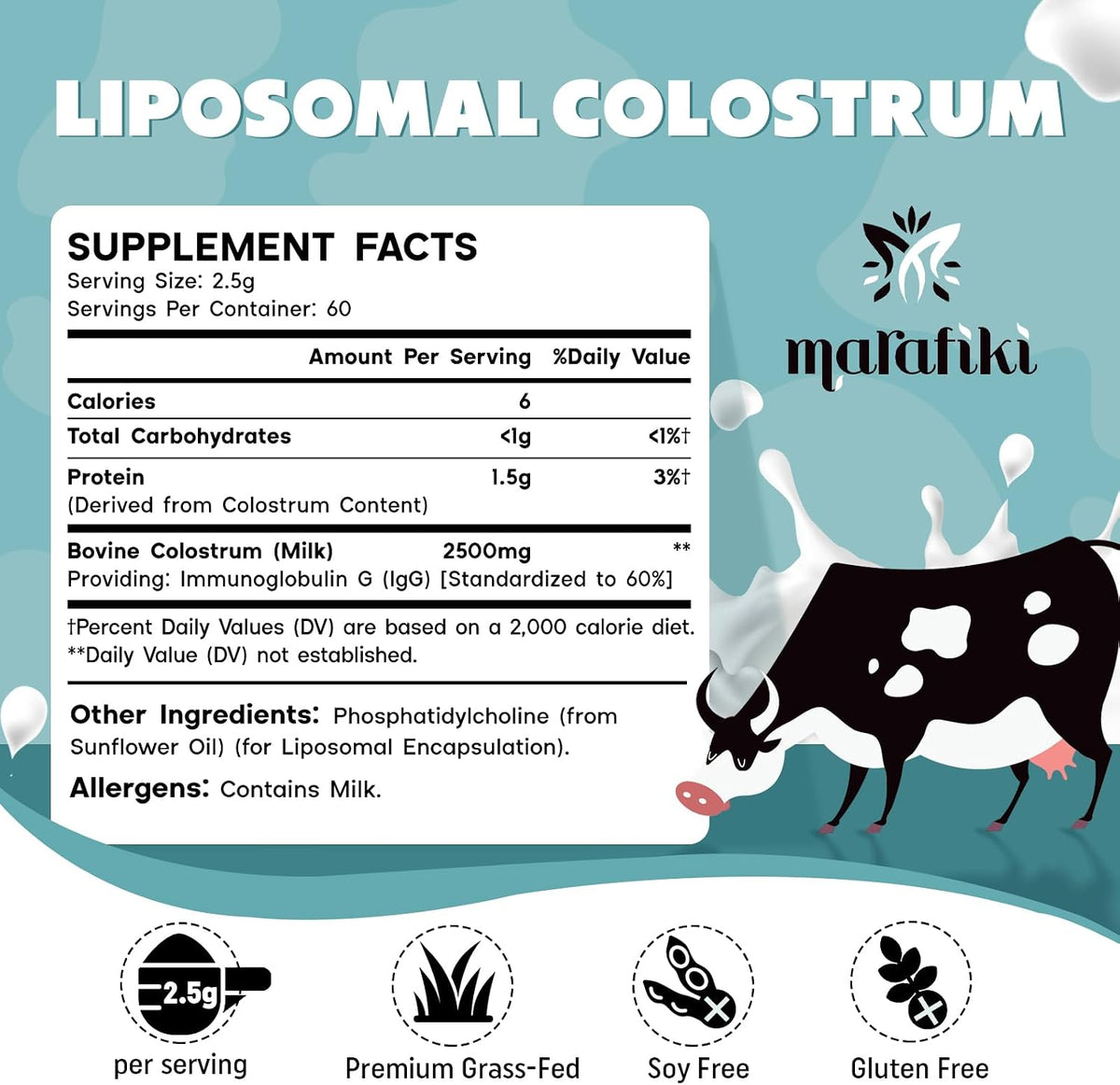 Marafiki Liposomal Bovine Colostrum Supplement - Grass Fed Colostrum Powder, High Bioavailability, 60 Servings - görsel 2