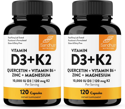 Sandhu's Vitamin D3 K2 Drops - 5000 IU D3 + 120 mcg K2 - Liquid Supplement, 1 fl oz (Pack of 2)