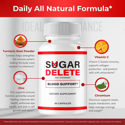 Sugar Delete Capsules - Blood Formula Support for Healthy Circulation & Stable Levels (60 Capsules)