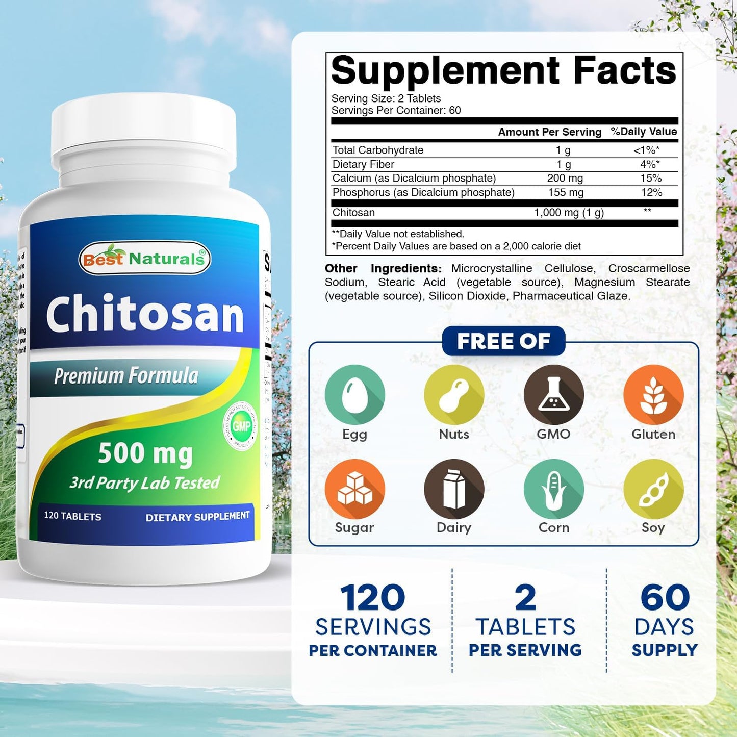 Best Naturals Chitosan 500 mg - 120 Tablets (Pack of 3) - görsel 2