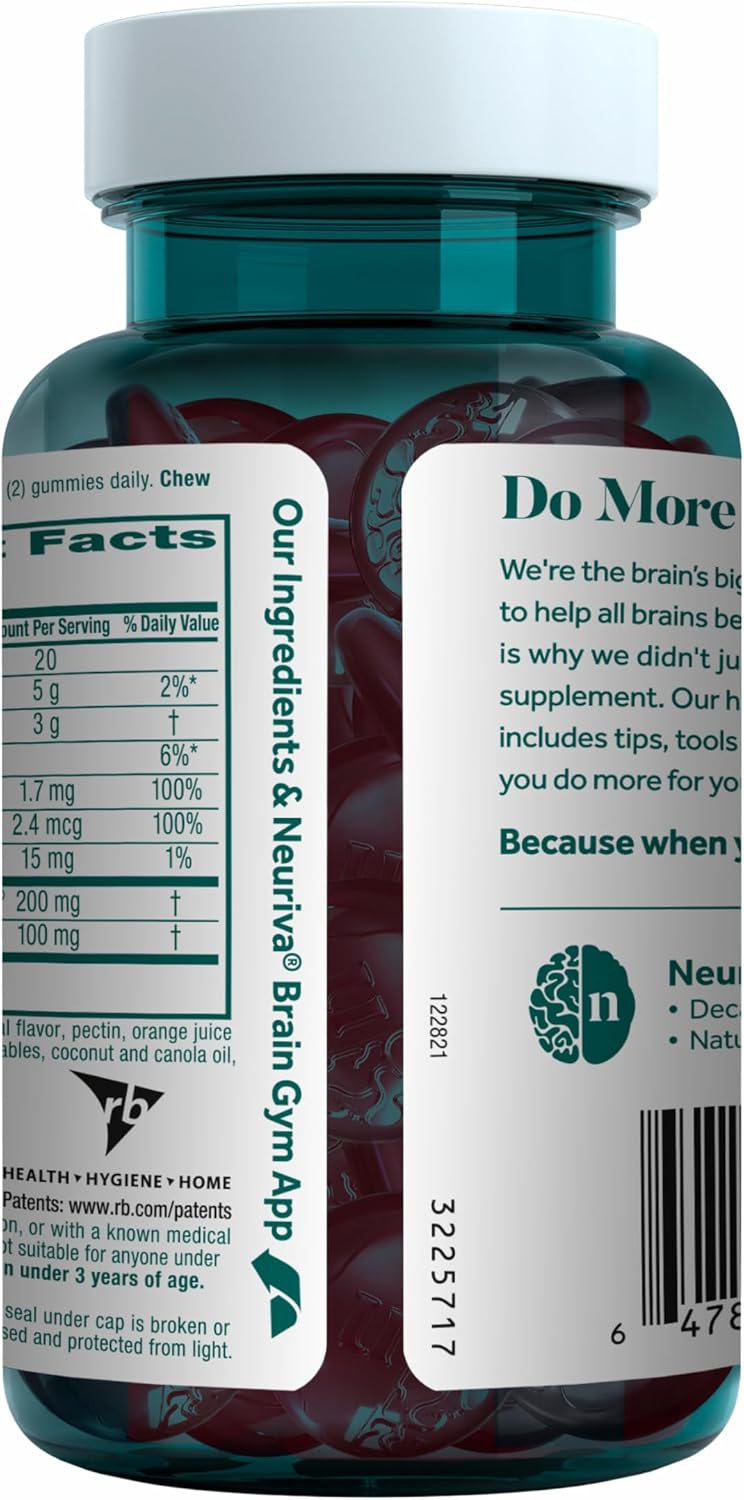 NEURIVA Plus Brain Supplements for Memory and Focus, Clinically Tested Nootropics Neurofactor and Phosphatidylserine with Vitamin B12, Vitamin B6, 50 Gummies, Strawberry Flavour - görsel 10