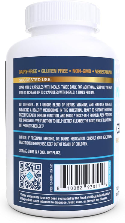 NuEthix Formulations Gut Defender+ Microbiome Balance Food Supplement, 180 Capsules, 90 Servings