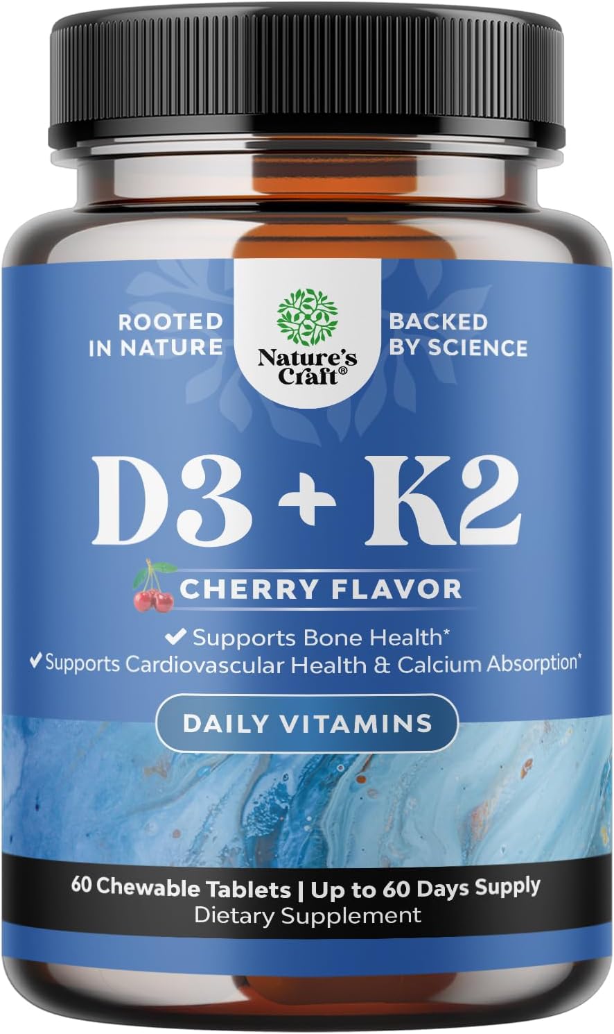 Vitamin D3 with K2 MK7 Supplement – 2000 IU D3 + K2 for Immune, Bone & Heart Health – 60 Tablets - görsel 1