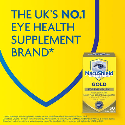 MacuShield Gold – Lutein, Zeaxanthin & Meso-Zeaxanthin Eye Supplement (90 Capsules)