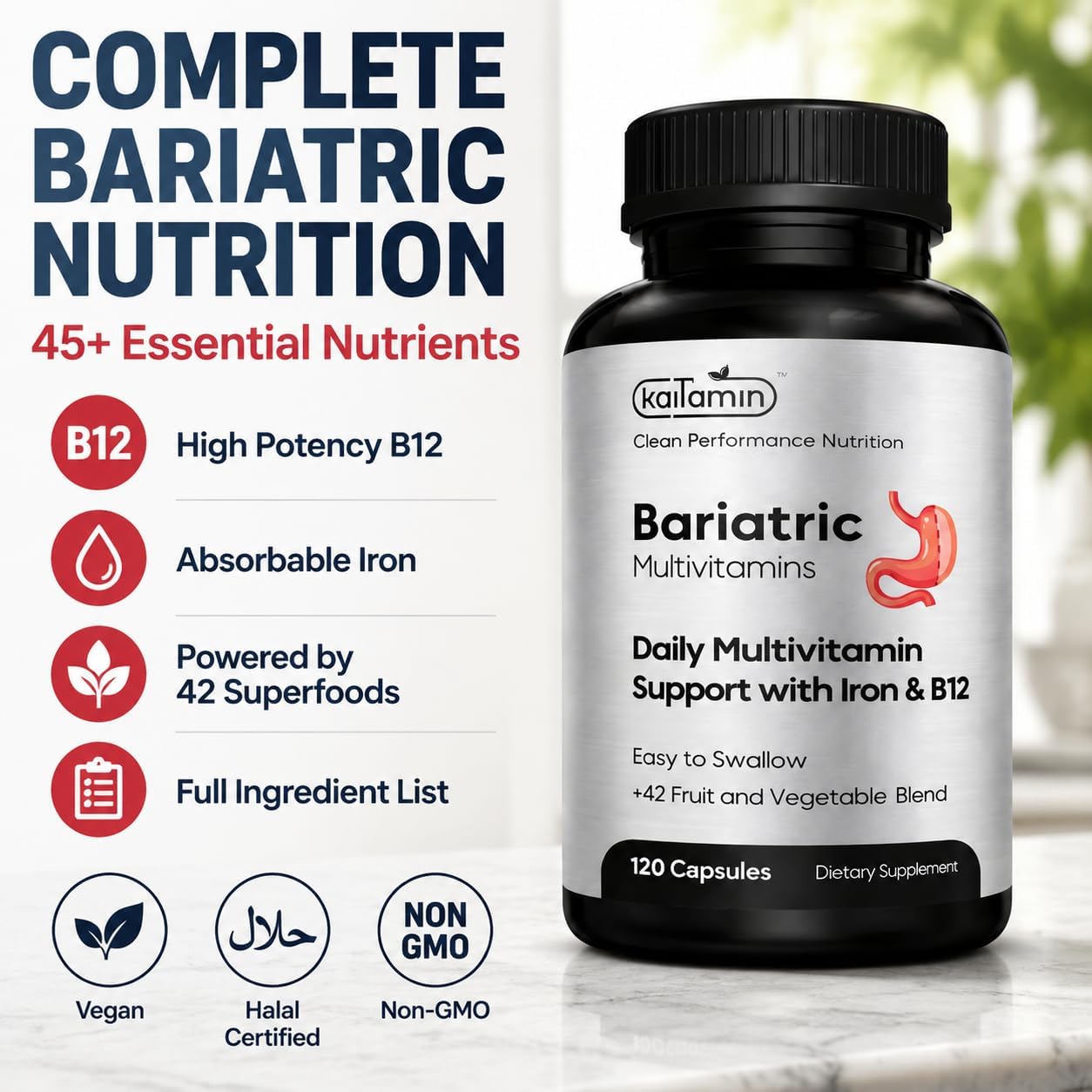 Kaitamin Bariatric Multivitamin with Iron – NSF Certified – 120 Liquid Capsules (60-Day Supply) - görsel 3