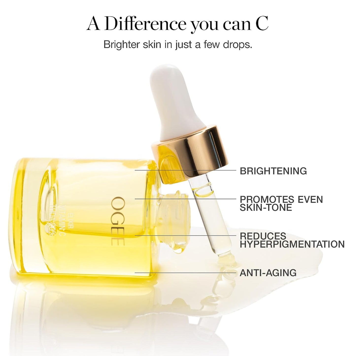 Ogee Vitamin C THDA 20% Elixir - Certified Organic Vitamin C Face Serum - Brightening Vitamin C Serum for Face - görsel 3