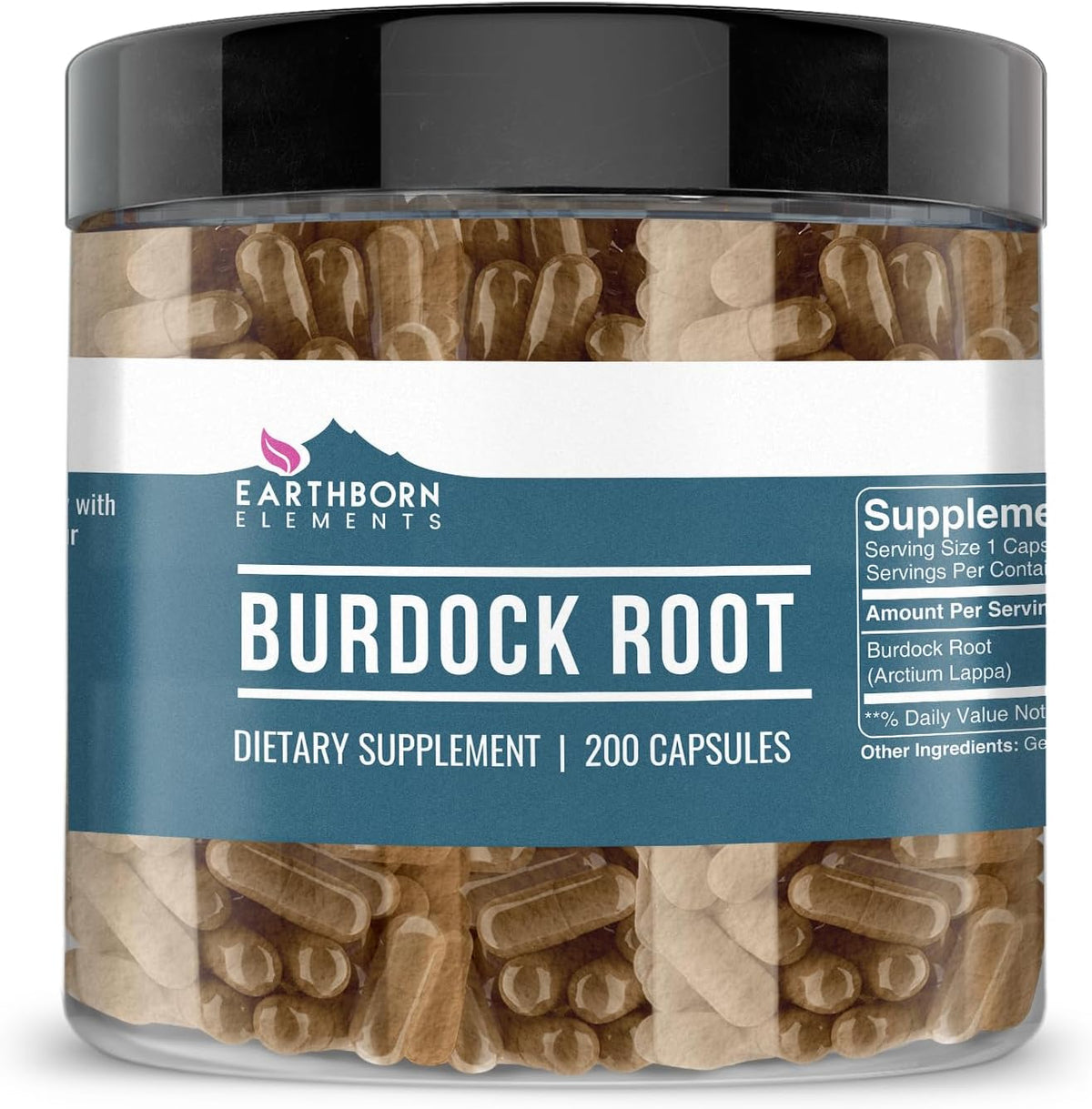 Earthborn Elements Burdock Root 200 Capsules - Pure & Undiluted, No Additives - görsel 1