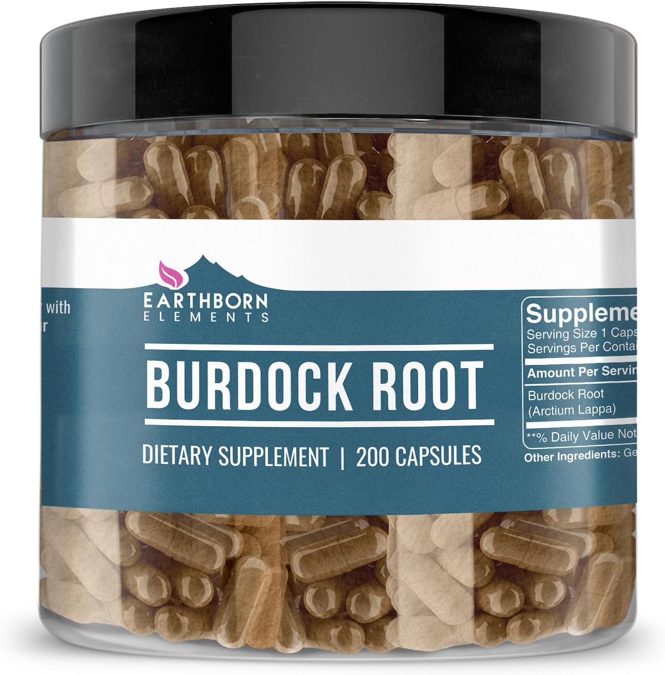 Earthborn Elements Burdock Root 200 Capsules - Pure & Undiluted, No Additives - görsel 1