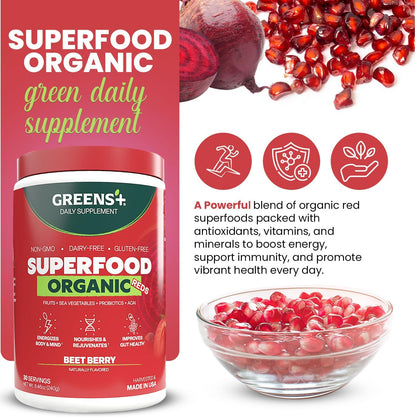 Greens+ Organic Reds Superfood Powder - Antioxidant Rich Superfood Blend (240g)