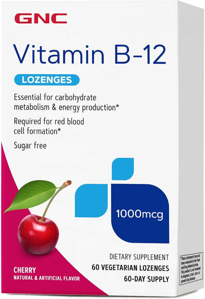 GNC Vitamin B12 1000mcg Cherry Lozenges for Normal Energy Metabolism, 120 Lozenges