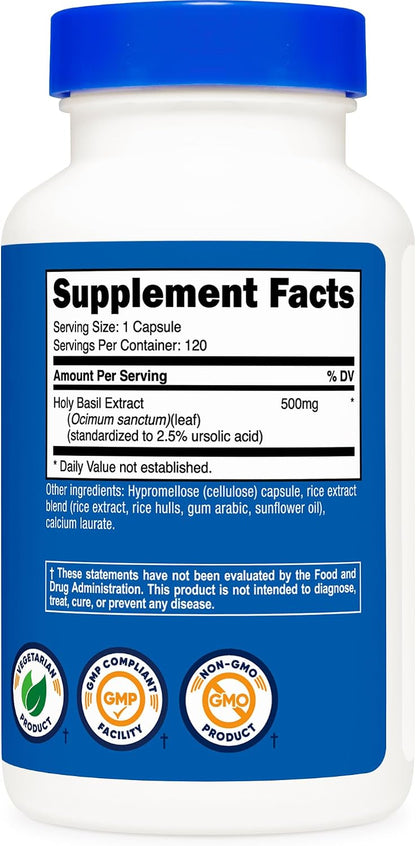 Nutricost Holy Basil Capsules 500mg, 120 Vegetarian Capsules – Gluten-free & Non-GMO