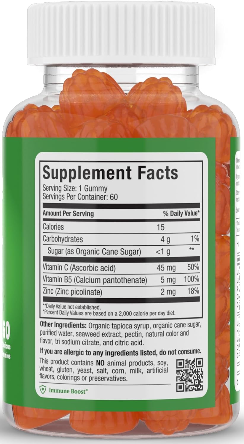 Maxi Health Vitamin C Gummies with Zinc – Immune Support + Respiratory Support – No Artificial Flavours or Preservatives – Kosher – 60 Gummies - görsel 2