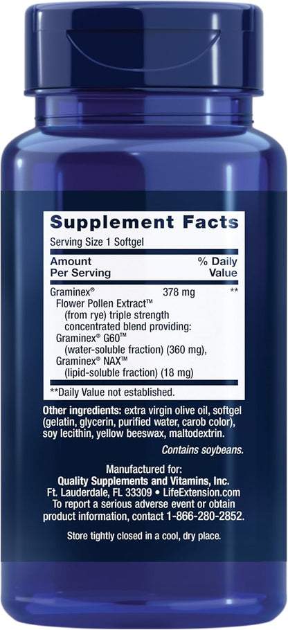 Life Extension Triple Strength ProstaPollen, Prostate Health, Flower Pollen Extract, Gluten-free, 30 Softgels