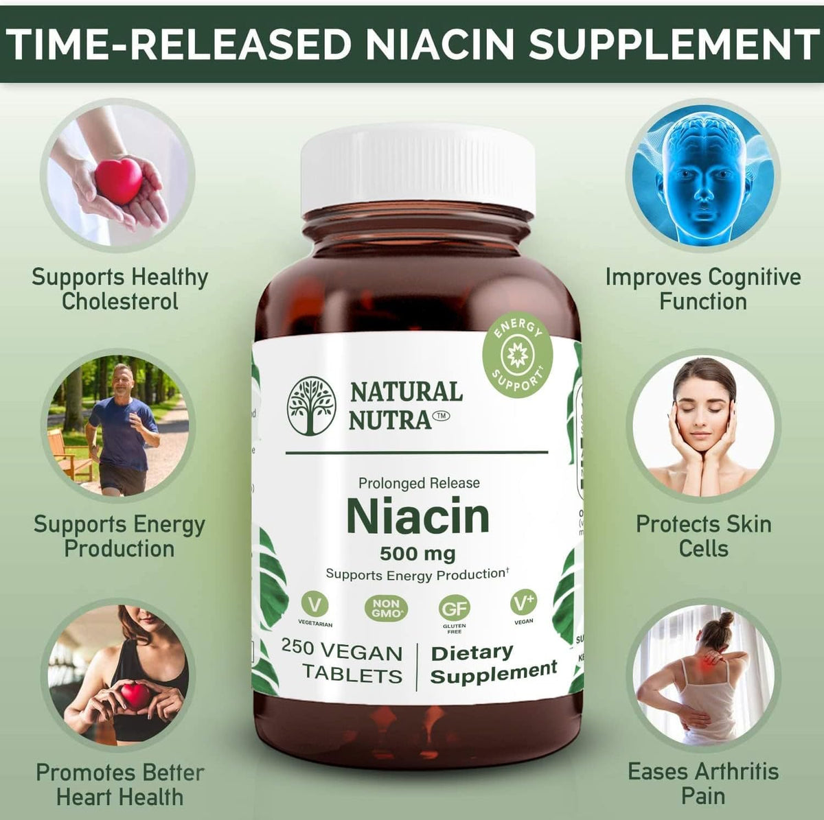 Natural Nutra Time-Release Niacin 500mg (Vitamin B3) – 100 Vegan Tablets - görsel 3