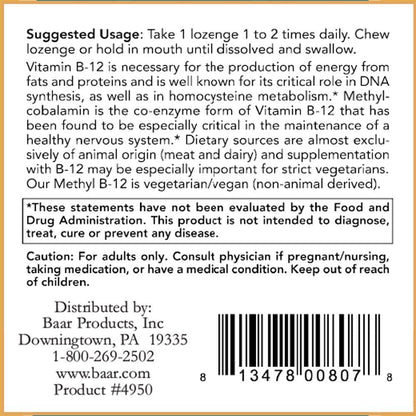 Baar Brain B12 Lozenges, 1000 mcg, 100 Lozenges