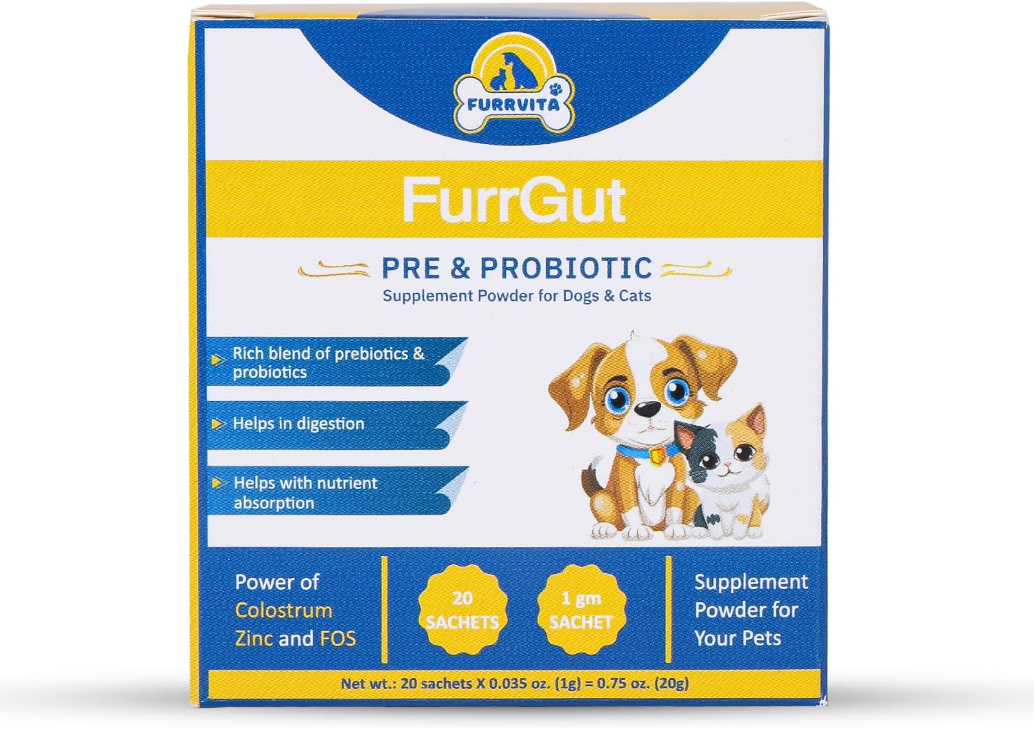 FurrGut Special Pre and Probiotic Powder for Dogs, Cats, Puppies & Kittens – 20 Sachets - görsel 1