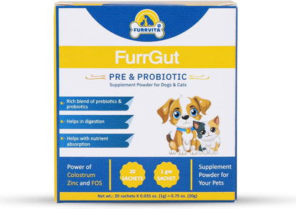 FurrGut Special Pre and Probiotic Powder for Dogs, Cats, Puppies & Kittens – 20 Sachets