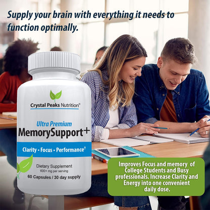 Memory Boost + Brain Support Supplement – Nootropic for Focus, Concentration & Memory – 60 Capsules
