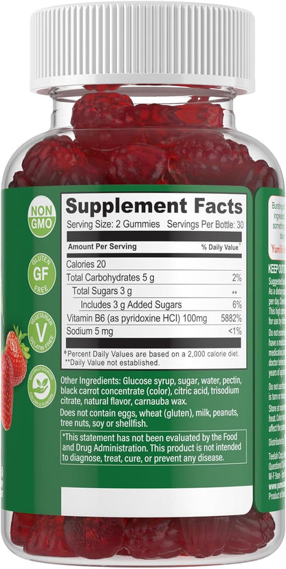 YUM-V'S Vitamin B6 Gummies - High Strength Vitamin B6 100mg - Strawberry Flavour B6 Vitamins Gummies - Nerve and Immune Support, Non-GM Kosher, 60 Count