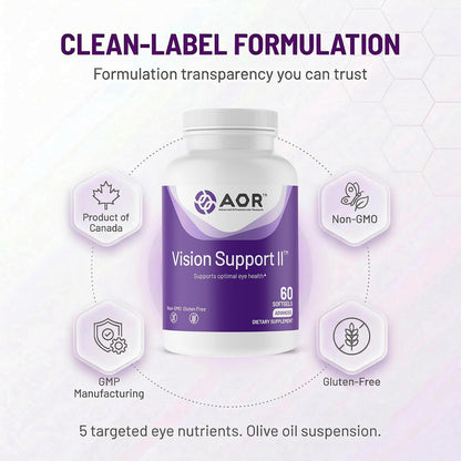 AOR Vision Support II 60 Soft gel capsules, 30-Day Supply – with Lutein, Zeaxanthin, Astaxanthin – Non-GMO, Gluten-free