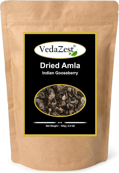 Vedazest Organics Dried Amla (Indian Gooseberry) 100g for Tea, Smoothies and Hair Care