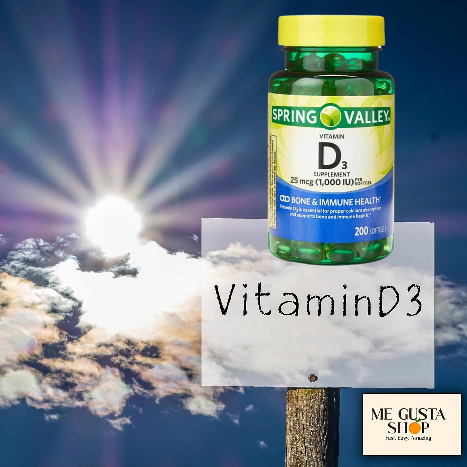 Spring Valley Vitamin D3 25 mcg (1,000 IU) Softgels, 200 Count - görsel 5
