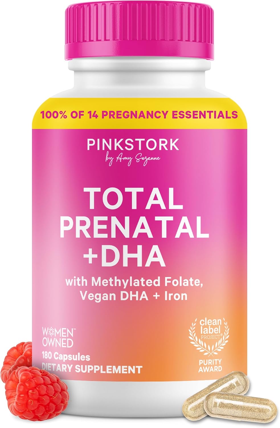 Pink Stork Total Prenatal Vitamins with Vegan DHA, Methylfolate, Iron, Choline - 60 Capsules - görsel 10