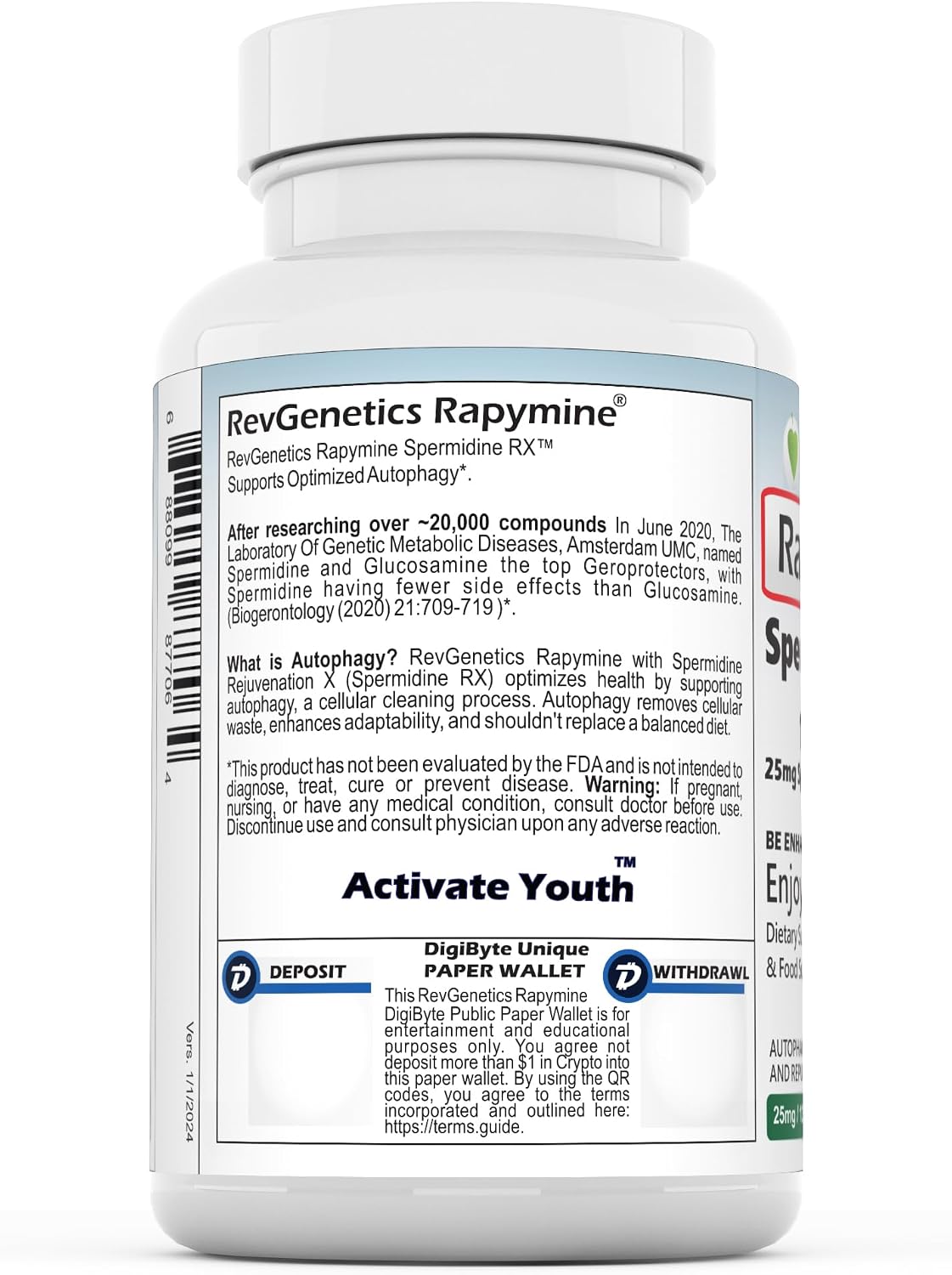 REVGENETICS Spermidine 25 mg | 120 Capsules | Wheat-Free Autophagy Support - görsel 3