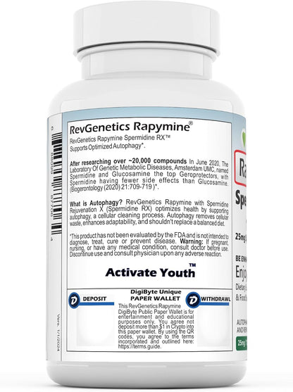 REVGENETICS Spermidine 25 mg | 120 Capsules | Wheat-Free Autophagy Support