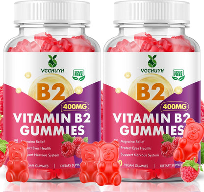 VCCHUYH Vitamin B2 Gummies 400mg – Riboflavin with Magnesium – Vegan, Non-GMO, Raspberry Flavour – 120 Gummies