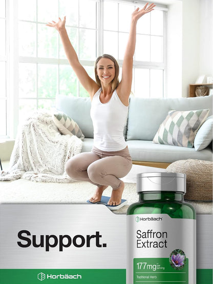 Horbäach Saffron Extract Capsules, 60 Capsules - Non-GMO, Gluten-free Food Supplement for Women and Men