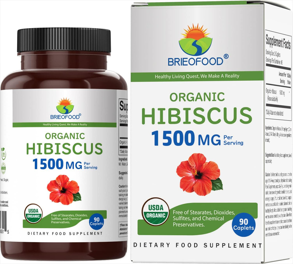 Organic Hibiscus 1500mg, 45 Servings, Vegetarian, Gluten-free, 90 Vegetarian Tablets - görsel 1