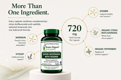 Green Organic Supplements Super Hesperidin with Diosmin, Narangin Hand Made, Non-GMO, Vegan & Gluten-free