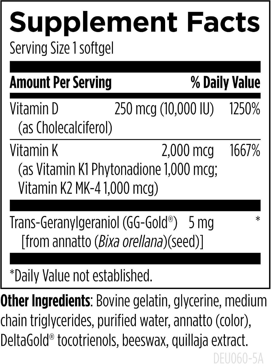 Designs for Health D-Evail 10K - 10,000 IU Vitamin D3 with K1, K2 (MK-4) & GG - 60 Softgels – Image 4