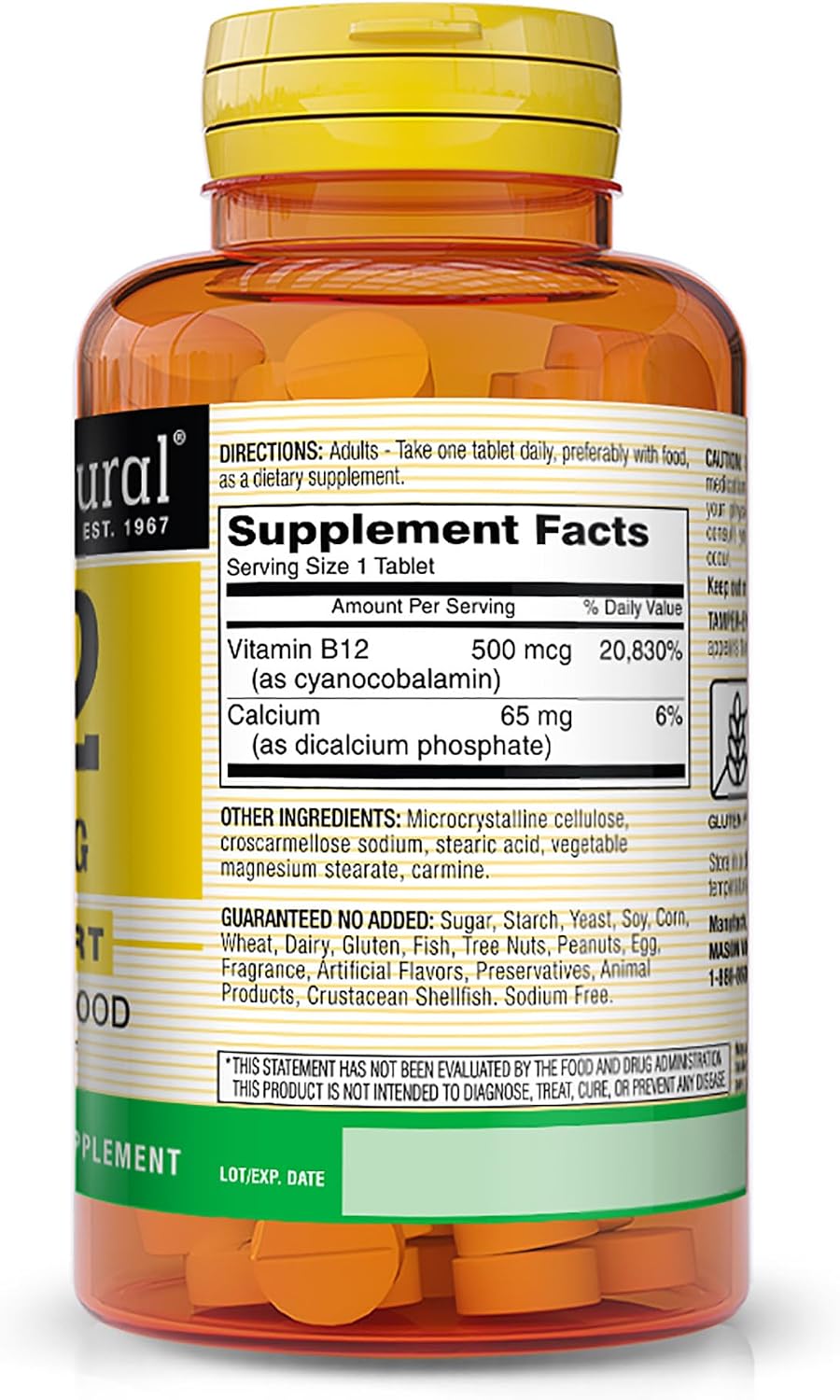 MASON NATURAL Vitamin B12 500 mcg with Calcium - 100 Tablets - görsel 2