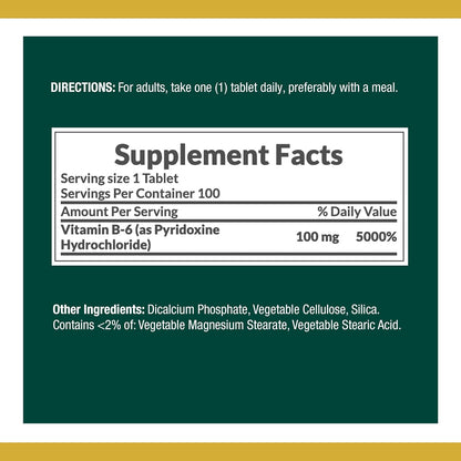 Nature's Bounty Vitamin B6 100mg Tablets