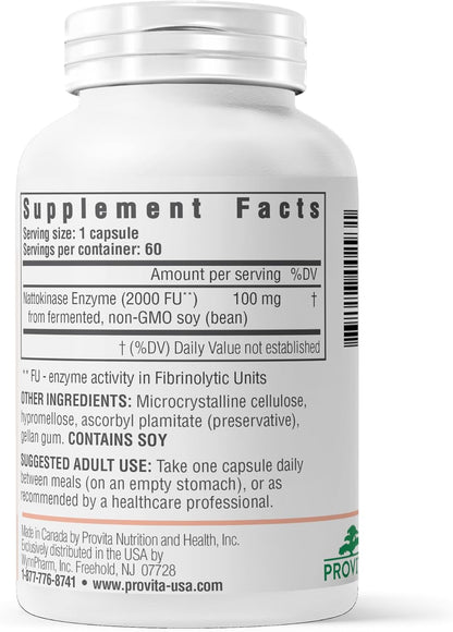 PROVITA Nattokinase Supplement 2000 FU – 100mg, 60 Capsules – Heart & Cardiovascular Support