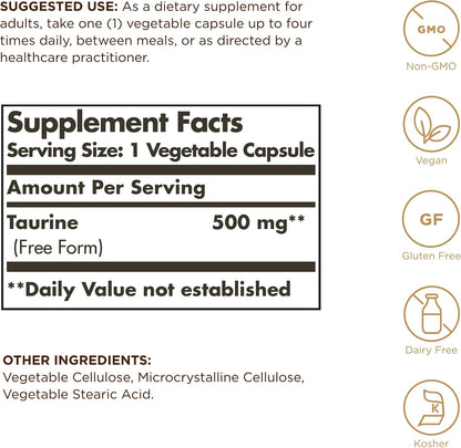 Solgar Taurine 500 mg Vegetable Capsules – 100 Capsules