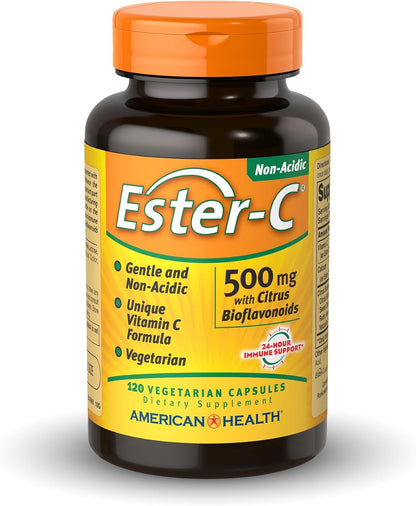 American Health Ester-C 500 mg with Citrus Bioflavonoids - 120 Vegetarian Capsules - 24-Hour Immune Support - Non-GMO, Vegan, Gluten-free - 60 Servings